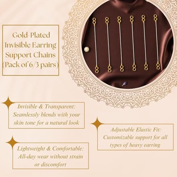 Accessher Gold Plated Invisible Transparent Stretchable Flexible and Adjustable Lightweighted Elastic Heavy Earrings Support Ear Chains for Women and Girls - Image 2