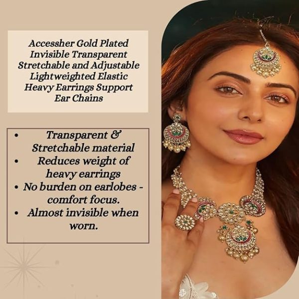 Accessher Gold Plated Invisible Transparent Stretchable Flexible and Adjustable Lightweighted Elastic Heavy Earrings Support Ear Chains for Women and Girls - Image 4