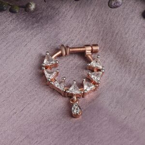 White 14kt Rose Gold Plated AD Studded Handcrafted Nose Ring