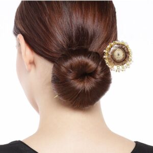 Matt Gold Plated Brown Stone Studded Hair Stick for Women