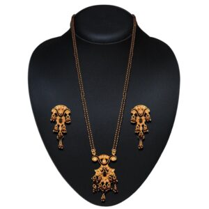 Traditional Black Beads Mangalsutra with Matt Gold Studded Pendant for Wpmen