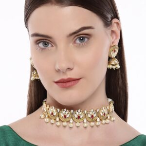 Ethnic Gold Plated Vilandi Kundan and Ruby Choker Set for Women