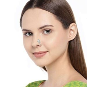 Accessher Silver Ad Nose Pin, Clip On Nose Ring Small Nath Kundan for women