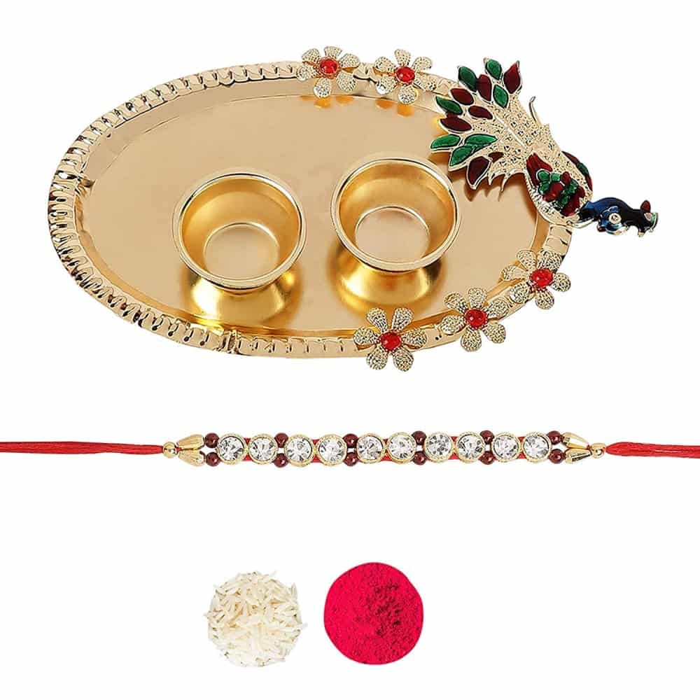 AccessHer Elegant Rakhi Set with Acrylic Pooja thali, roli kumkum | D2C ...