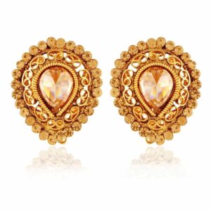 AccessHer Ethnic Tilak Shaped Antique Gold Stud Earrings for Women