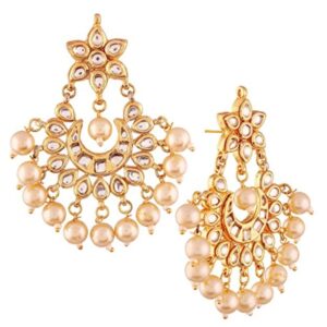 Traditional Gold Plated Ethnic Jadau Kundan Statement Chandbali Earrings with Pearl for Women and girls