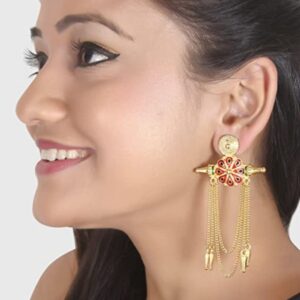 AccessHer Gold Plated Warrior Princess Enamel Dangler Earrings with Chain for Women