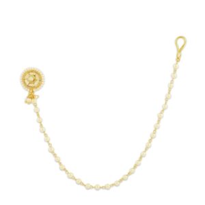 AccessHer Golden Kundan Nose Pin with Chain- (1. 5 Cms)
