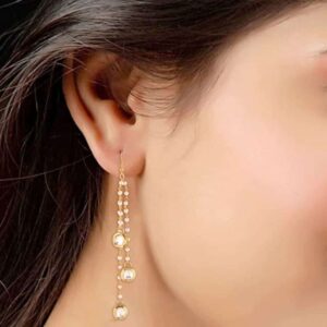 ACCESSHER Three Line Round Shaped Vilandi Kundan with Pearls Dangle Drop Earrings