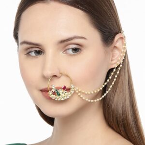Gold-Toned Handcrafted Jadau Pachi Kundan Peacock Gold Nose Ring