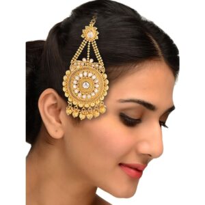 Antique gold jhoomar passa with dangling drops
