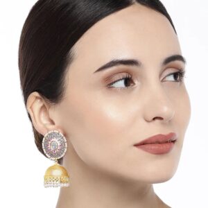 Antique Gold with Pink Stone Jhumki Earrings