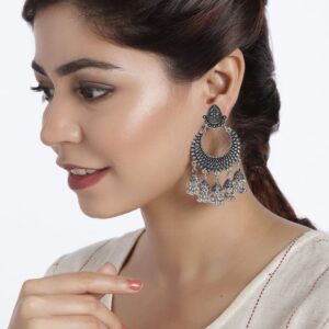 Antique Oxidized Chaandbali Style Dangle Jhumki Earrings for Women