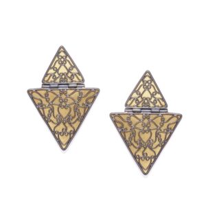 Black and Gold Delicate Triangular Filigree Earrings for Women
