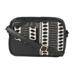 AccessHer Black & White Solid Sling Bag for women and girls.