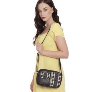 AccessHer Black & White Solid Sling Bag for women and girls.