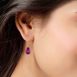 Bright Purple Teardrop Gold Plated Crystal Dangle Earring for Women