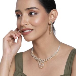 Contemporary Dual Tone American Diamond Studded Necklace Set for Women