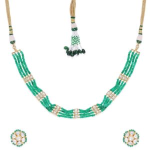 Delicate Pachi Kundan Emerald Beads Choker Set for Women