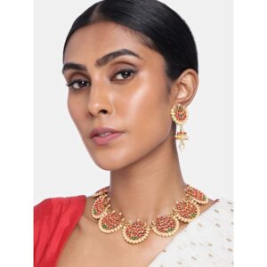 Ethnic Ruby and Pearl Embellish Necklace Set for Women