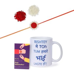 Gift Set of 3 Druzy Stone Rakhi with Mug & Greeting Card