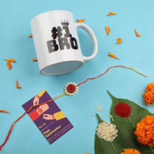 Gift Set of 3 with Druzy Stone Rakhi, Mug & Greeting Card