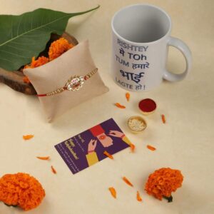 Gift Set of 3 with Quirky Rakhi, Mug & Greeting Card