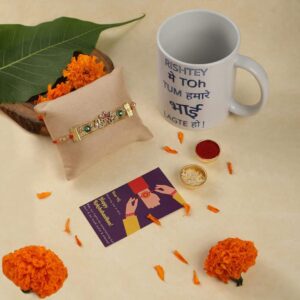 Gift Set of 3 with Quirky Rakhi, Mug & Greeting Card