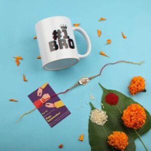 Gift Set of 3 with Quirky Rakhi, Mug & Greeting Card