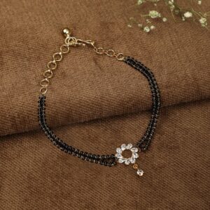 Gold Plated American Diamonds Studded Beaded Delicate Mangalsutra Bracelet fro Women