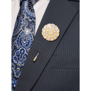Gold Plated Flower Shaped Kundan Lapel Pin for Men