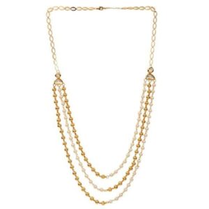 Traditional Gold Plated Handcrafted Long Multi Strand Pearl Mala Necklace for Women