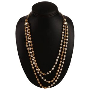 Traditional Gold Plated Handcrafted Long Multi Strand Pearl Mala Necklace for Women