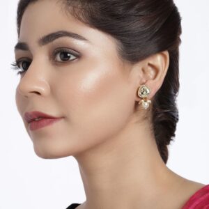 Gold Plated Kundan Embellished Stud Earrings with Pearl Drops for Women
