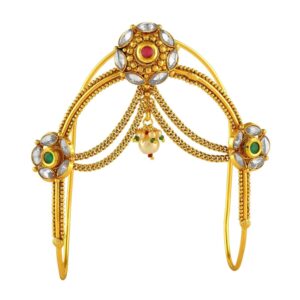 Gold Plated Kundan, Emerald and Ruby Embellished Armlet Bajubandh for Women