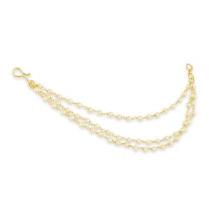 Traditional and Ethnic Inspired Gold Plated Three Layer Ear Chain Embellished with Tiny Pearls and Secure Hook Closure for Women and Girls Pack of 1 Pair