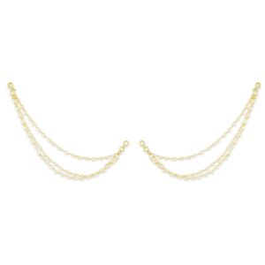 Traditional and Ethnic Inspired Gold Plated Three Layer Ear Chain Embellished with Tiny Pearls and Secure Hook Closure for Women and Girls Pack of 1 Pair