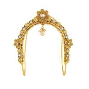 Traditional Gold Plated Studded Bajubandh/Vanki/Armlet with Pearl Drops for Women