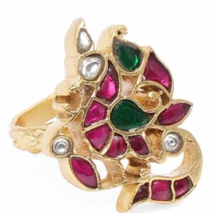 Gold Plated Traditional Peacock Finger Ring for Women