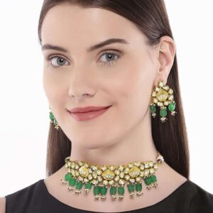 Handcrafted Gold Toned Vilandi Kundan Emerald Choker Set for Women