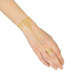 Matte gold plated Hand chain/ bracelet with ring-BR0118SR260G2