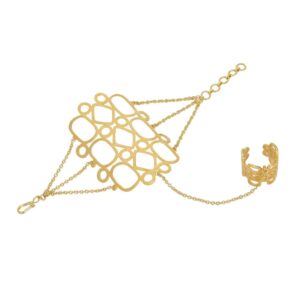 Matte gold plated Hand chain/ bracelet with ring-BR0118SR350G1