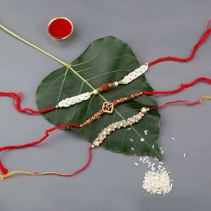 Multi Gift Set of 4 with Deity Inspired Rakhis Pack of 3 & Greeting Card