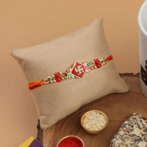 Religious Delicate Swasthik Design Rakhi with Greeting Card for Brother & Gifting