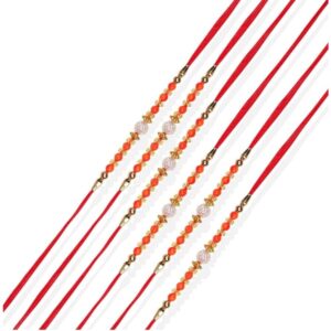 RK21R10PK6 -AccessHer Designer Pearl Rakhi for Beloved Brother Pack Of 6