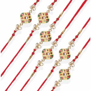 RK21R13PK6 -AccessHer Elegant Studded Rakhi For Beloved Brother Pack Of 6