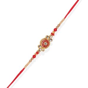 ACCESSHER Celebrate with Elegance Designer Enamel Pearl/Meenakari Rakhi for Brother – Pack of 6 with Roli, Rice, Kumkum Packets & Happy Raksha Bandhan Card