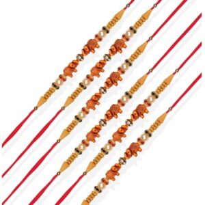 ACCESSHER Elephant Design Beads Rakhi for Brother Pack of 6 Kids Rakhi with Roli Kumkum Packets & Happy Rakshabandhan Card || Fancy Rakhi for Brother