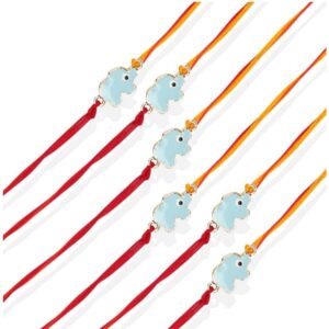 RK21TH1R23PK6 -AccessHer Elegant Rakhi Set with Acrylic Golden Pooja Thali, Roli Kumkum for Brother Pack Of 6