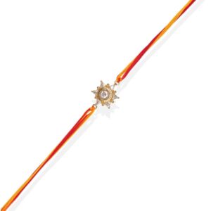 RK21TH1R24 -AccessHer Elegant Rakhi Set with Acrylic Golden Pooja Thali, Roli Kumkum for Brother